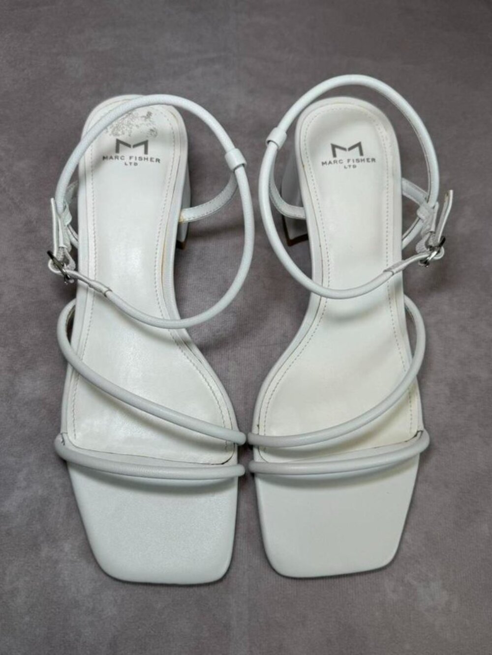 MARC FISHER | Jiny Strappy Bridal Summer White Leather Block Heel Sandals